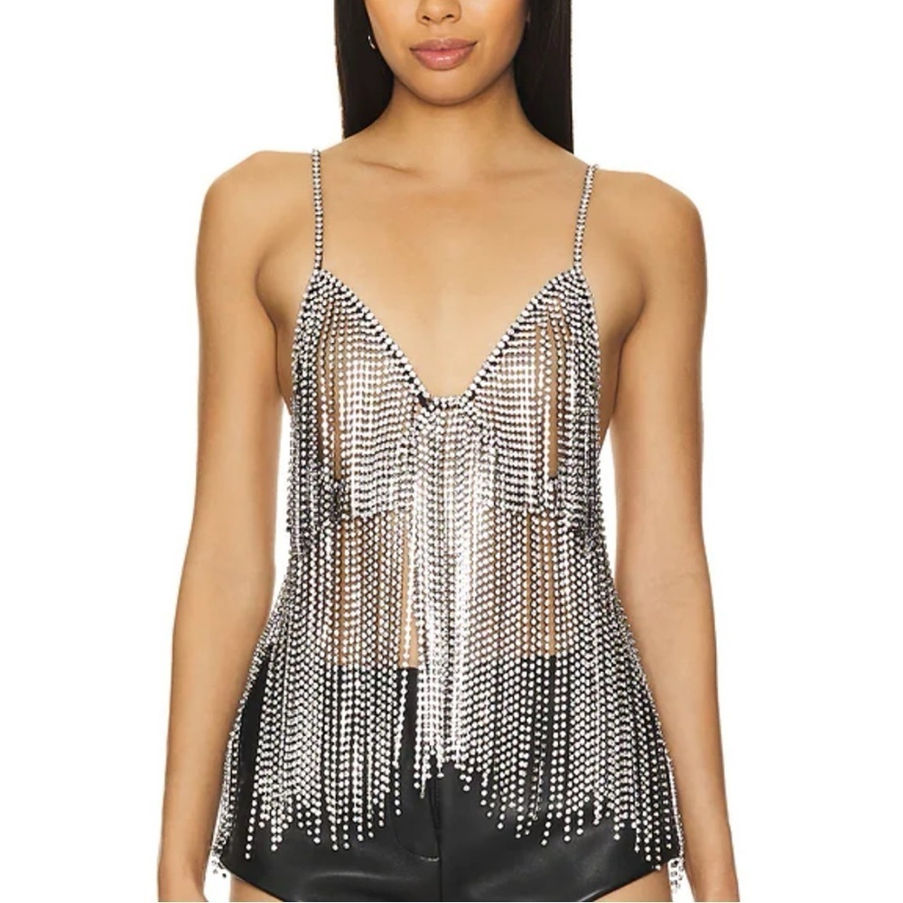 H:ours Ilona Rhinestone Top in Black & Clear